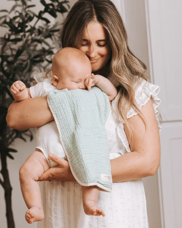 Little Fishies Gauze Burping Cloth Bundle - 3 Pack - Seafoam / Peach Fuzz / Natural | Sand Cloud - Image 2