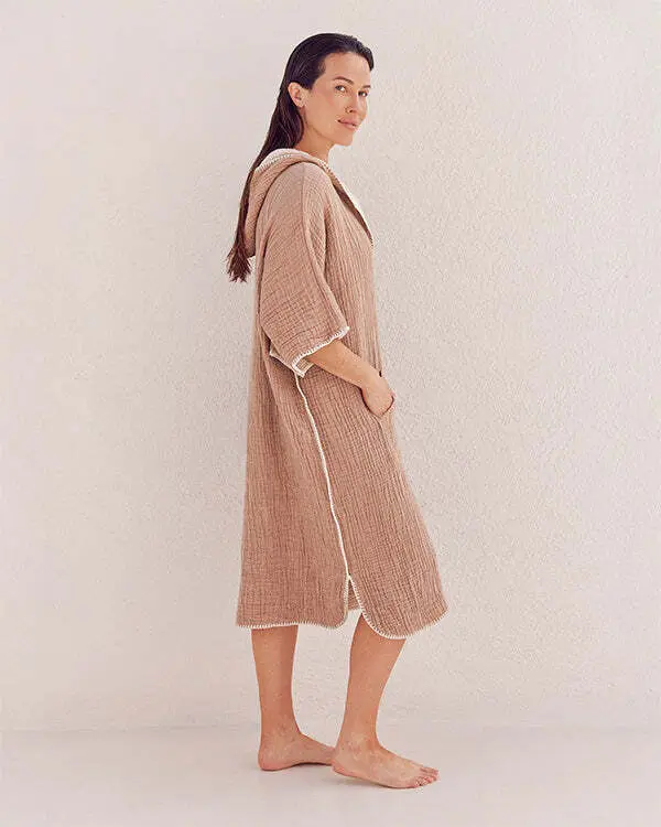 Falta Gauze Hooded Poncho - Warm Taupe | Sand Cloud - Image 2
